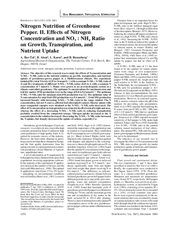(PDF) Nitrogen Nutrition of Greenhouse Pepper. II. Effects of Nitrogen ...