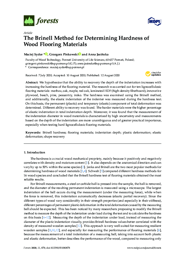 (PDF) The Brinell Method for Determining Hardness of Wood Flooring ...