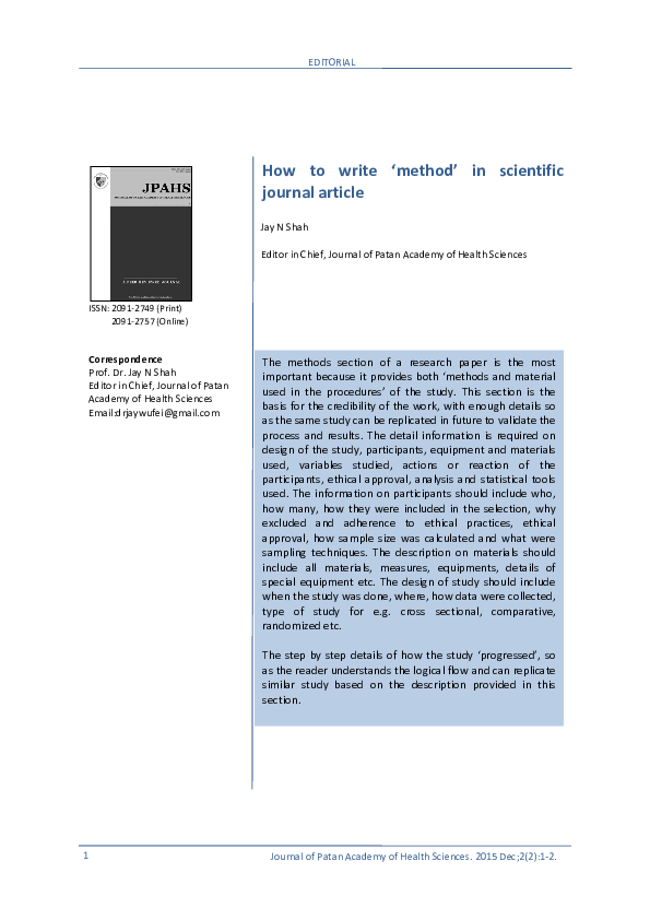 (PDF) How to write 'method' in scientific journal article