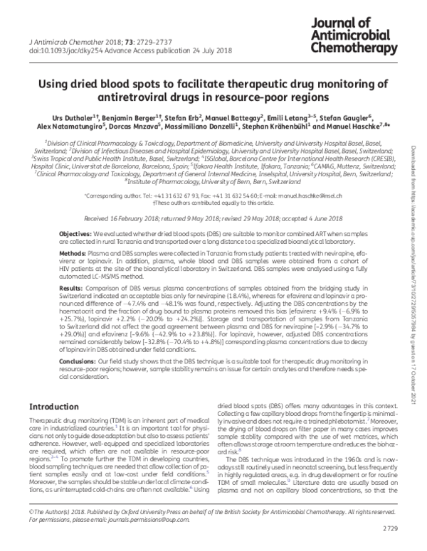 (PDF) Using dried blood spots to facilitate therapeutic drug monitoring ...