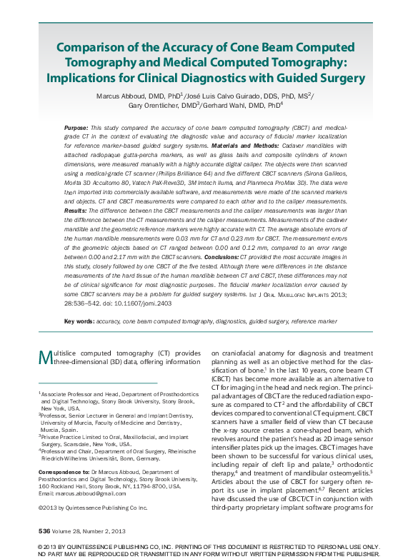 (PDF) Comparison of the Accuracy of Cone Beam Computed Tomography and ...