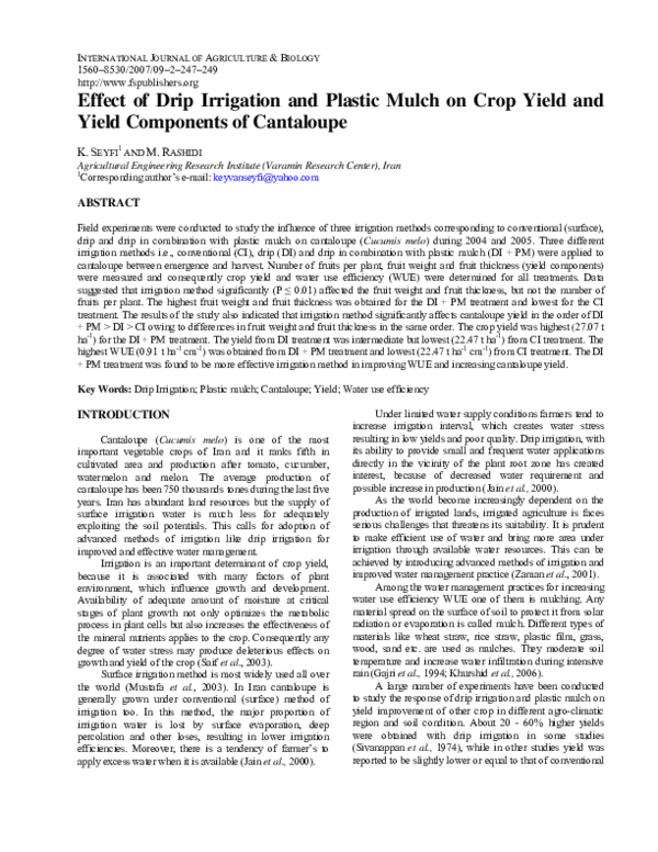 (PDF) Effect of Drip Irrigation and Plastic Mulch on Crop Yield and ...