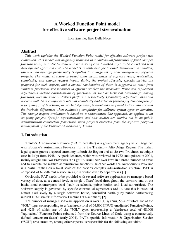 (PDF) A Worked Function Point model for effective software project size ...