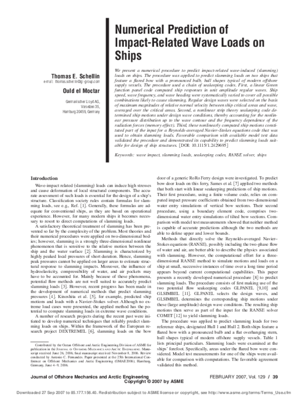 (PDF) Numerical Prediction of Impact-Related Wave Loads on Ships