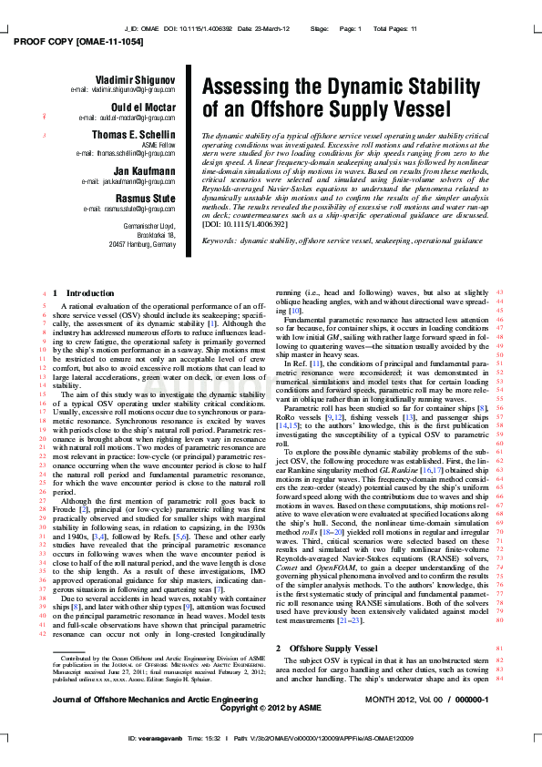 (PDF) Assessing the Dynamic Stability of an Offshore Supply Vessel