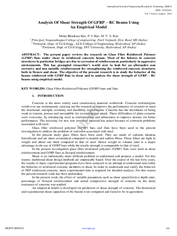 (PDF) Analysis Of Shear Strength Of GFRP – RC Beams Using An Empirical ...