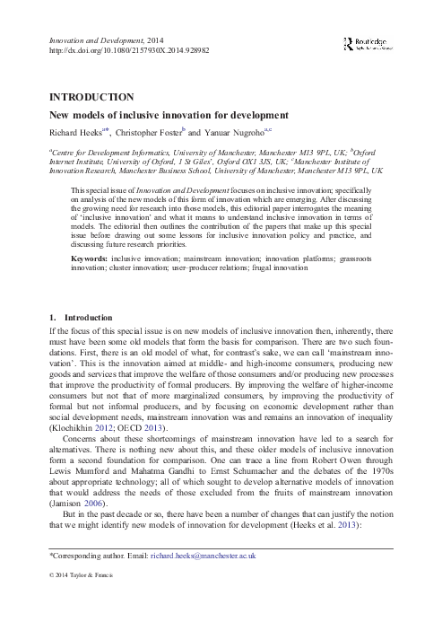 (PDF) New models of inclusive innovation for development