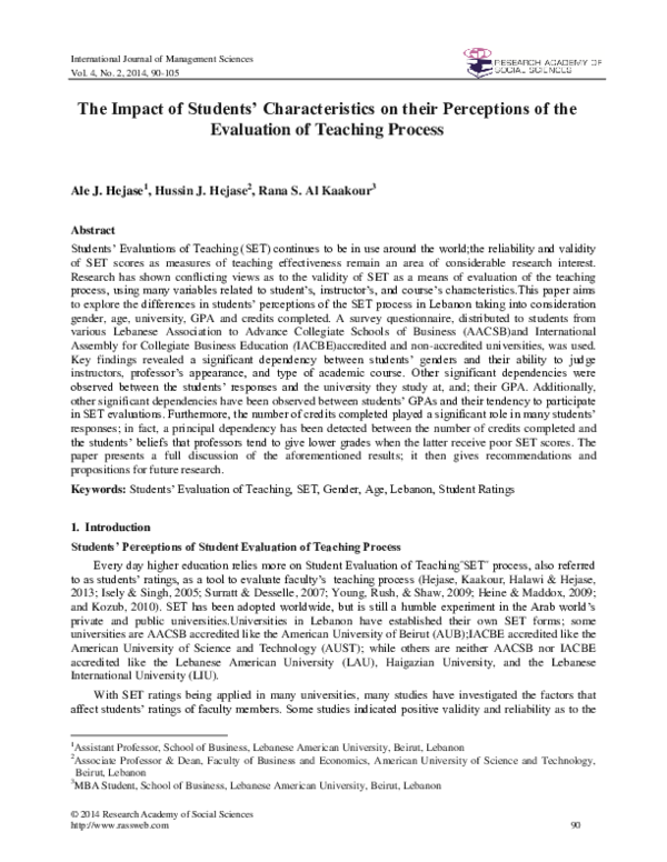 (PDF) The Impact of Students’ Characteristics on their Perceptions of ...