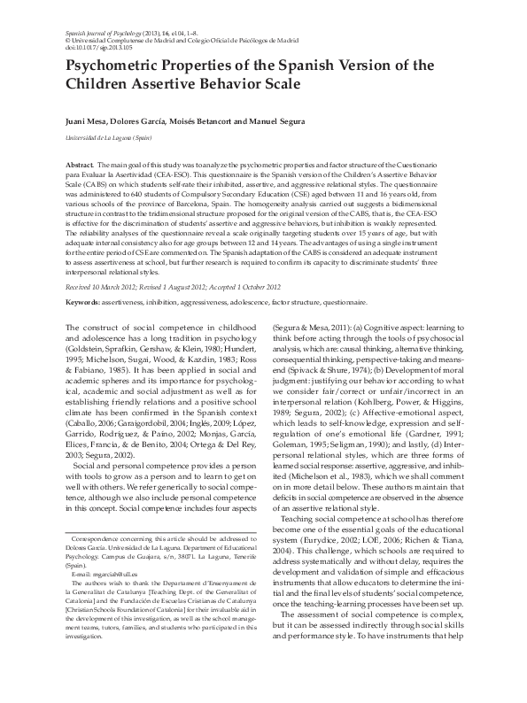 (PDF) Psychometric Properties of the Spanish Version of the Children ...