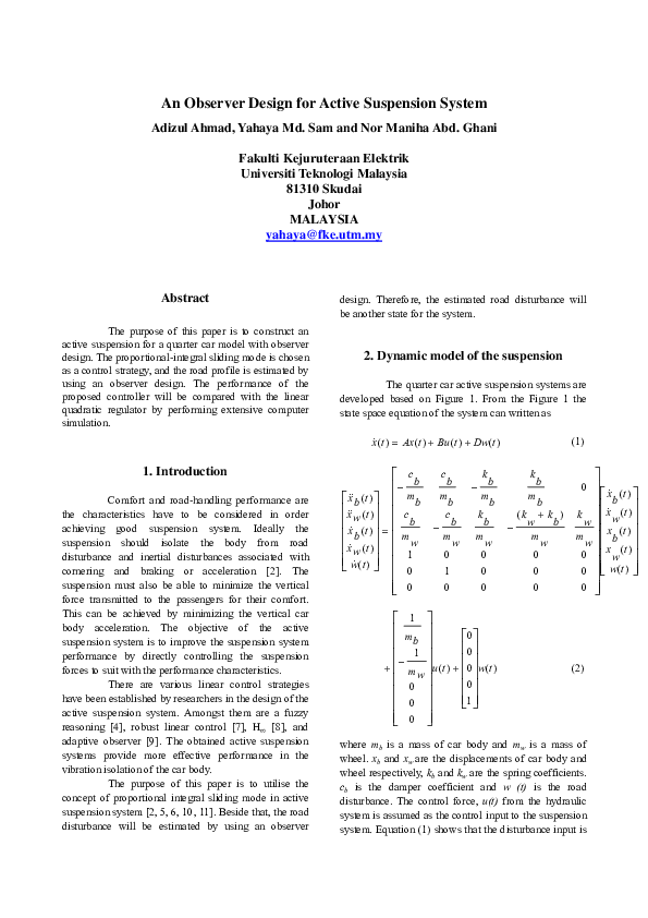 (PDF) An observer design for active suspension system
