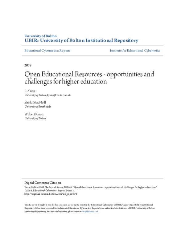 (PDF) Open educational resources: Opportunities and challenges