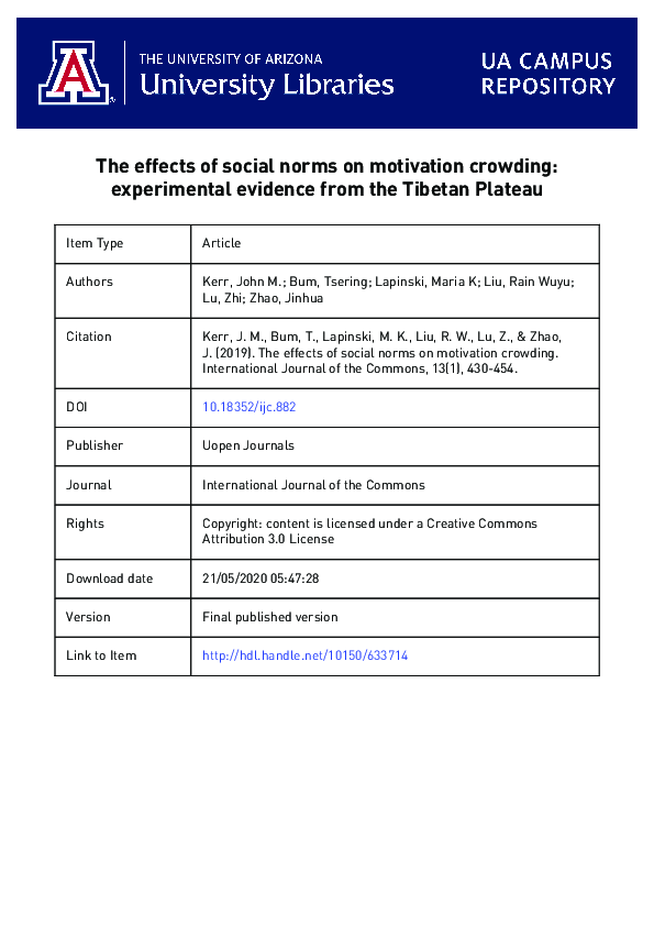 (PDF) The effects of social norms on motivation crowding: experimental ...