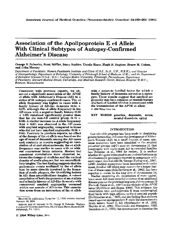 (PDF) Association of the apolipoprotein E ε4 allele with clinical ...