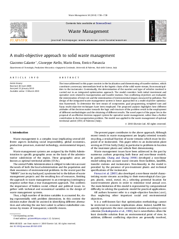 (PDF) A multi-objective approach to solid waste management