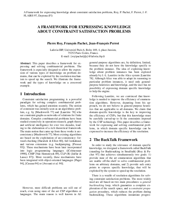 (PDF) A Framework for Expressing Knowledge About Constraint ...