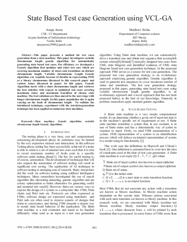 (PDF) State based test case generation using VCL-GA