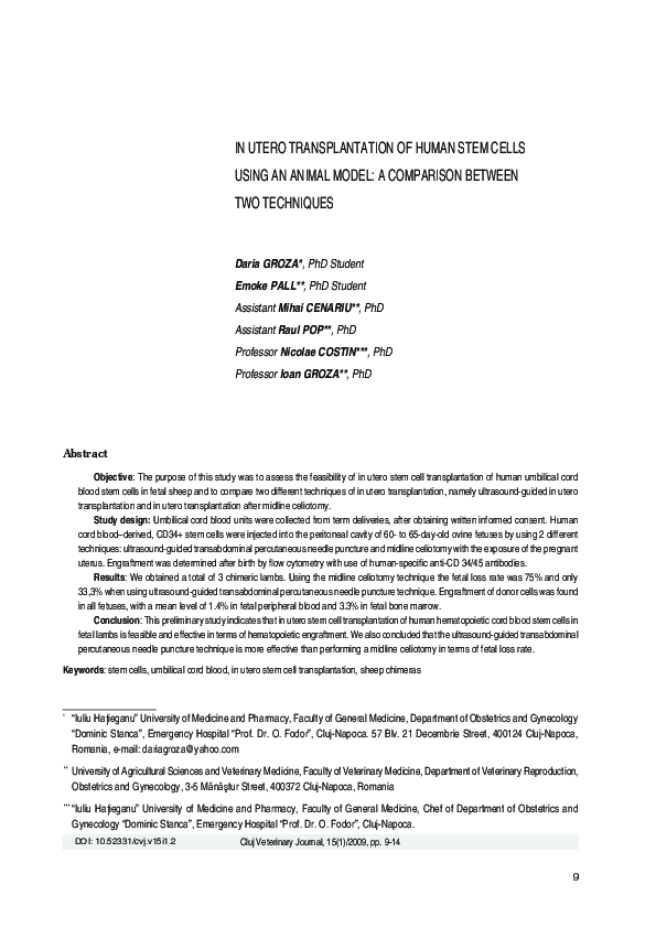 (PDF) In Utero Transplantation of Human Stem Cells Using an Animal ...