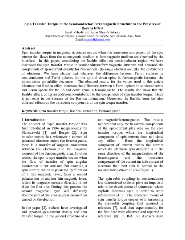 (PDF) Spin transfer torque in the semiconductor/ferromagnetic structure ...