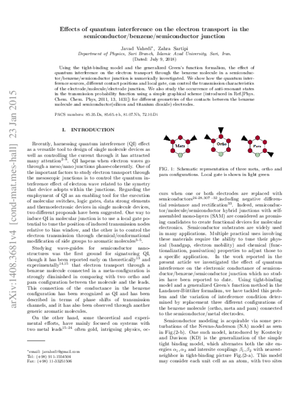 (PDF) Effects of quantum interference on the electron transport in the ...