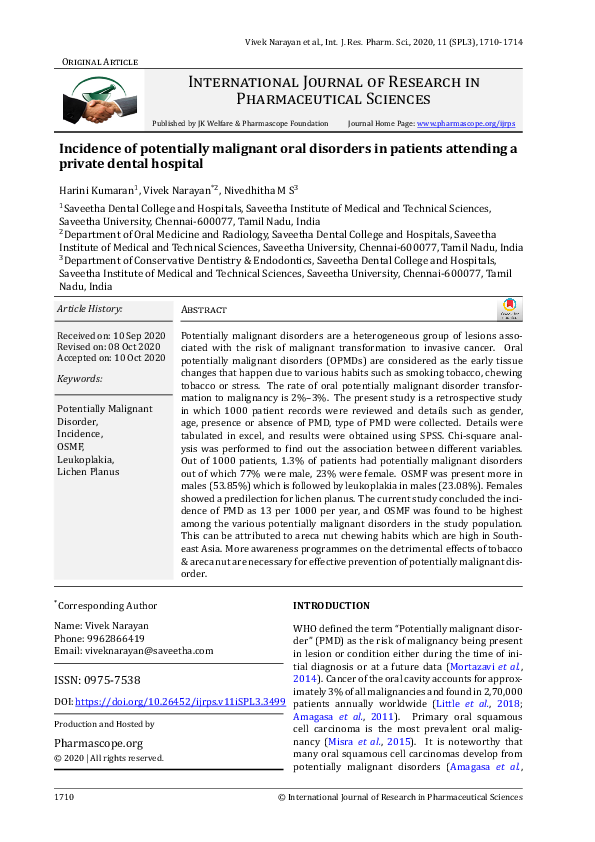 (PDF) Incidence of potentially malignant oral disorders in patients ...