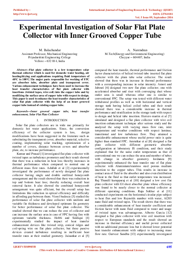 (PDF) Experimental investigation of solar flat plate collector for ...