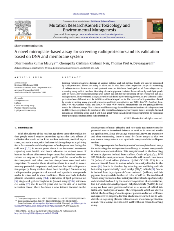(PDF) A novel microplatebased assay for screening radioprotectors and