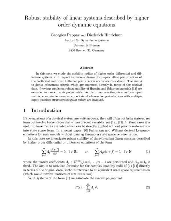 (PDF) Robust stability of linear systems described by higher-order ...