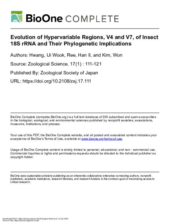 (PDF) Evolution of Hypervariable Regions, V4 and V7, of Insect 18S rRNA ...