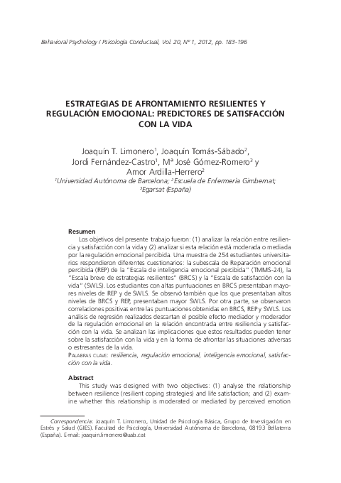(PDF) Resilient coping strategies and emotion regulation: predictors of ...