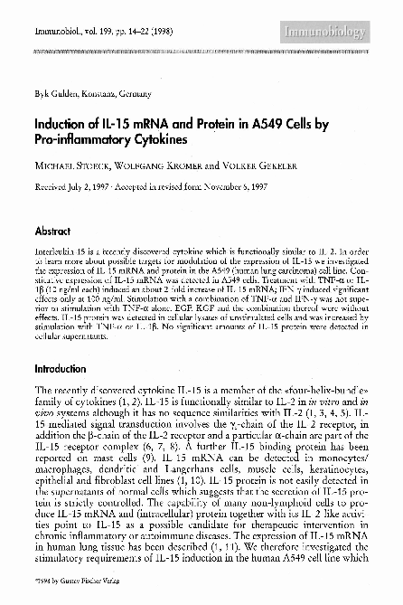 (PDF) Induction of IL-15 mRNA and Protein in A549 Cells by Pro ...