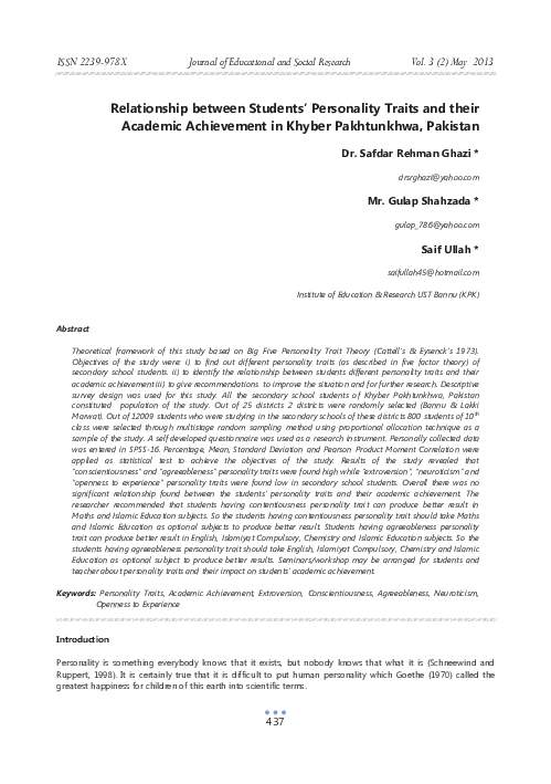 (PDF) Relationship between Students’ Personality Traits and their ...