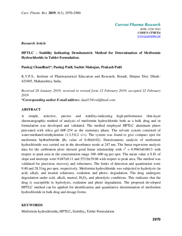 (PDF) HPTLC – Stability Indicating Densitometric Method for ...