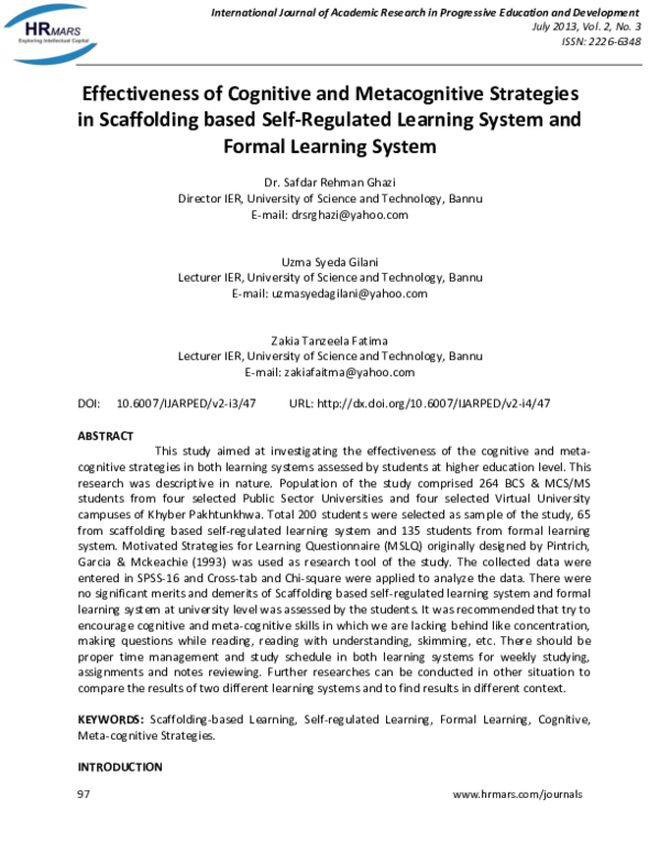 (PDF) Effectiveness of Cognitive and Metacognitive Strategies in ...