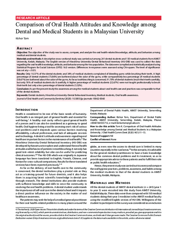 (PDF) Comparison of Oral Health Attitudes and Knowledge among Dental ...