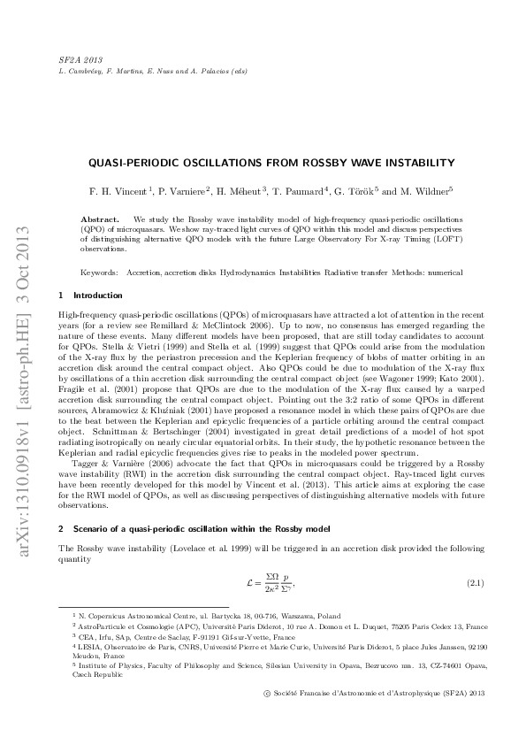 (PDF) Quasi-periodic oscillations from Rossby Wave Instability