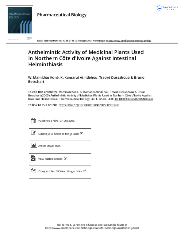 (PDF) Anthelmintic Activity of Medicinal Plants Used in Northern Côte d ...