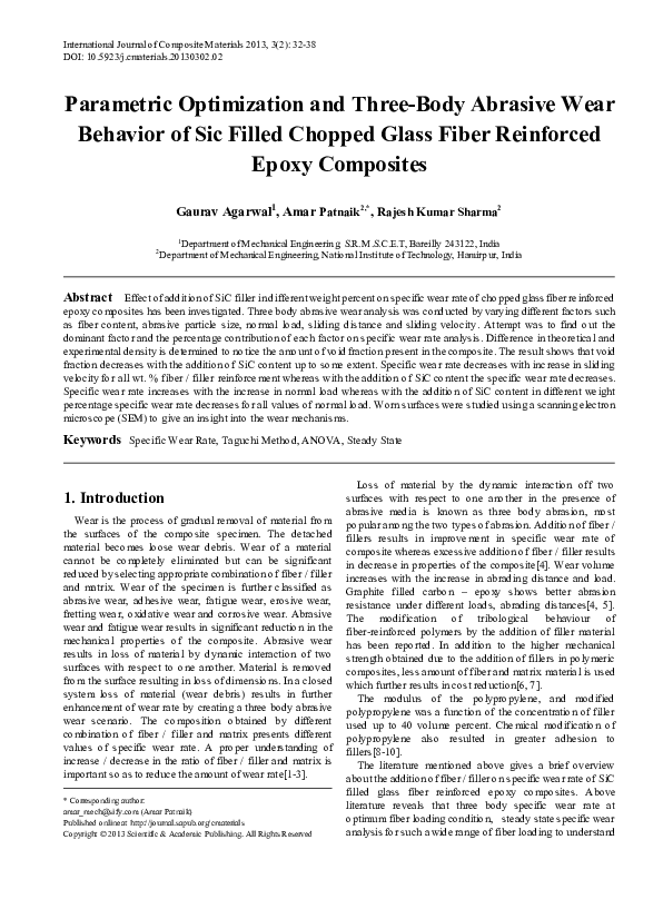 (PDF) Parametric Optimization and Three-Body Abrasive Wear Behavior of ...
