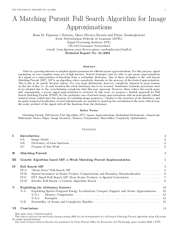 (PDF) A matching pursuit full search algorithm for image approximations