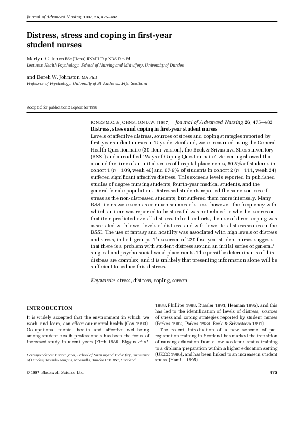 (PDF) Distress, stress and coping in first-year student nurses