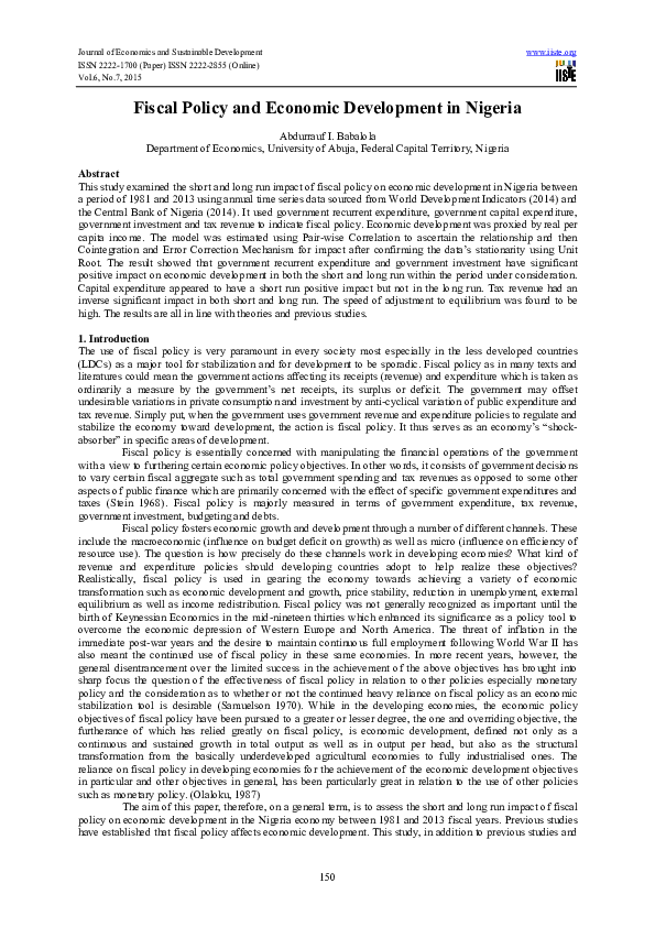 (PDF) Fiscal Policy and Economic Development in Nigeria