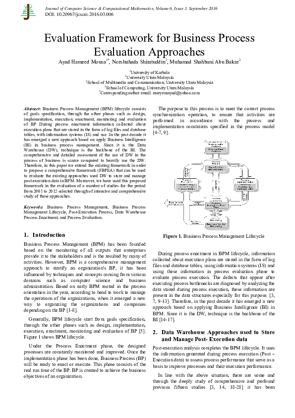 (PDF) Evaluation Framework for Business Process Evaluation Approaches