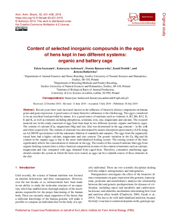 (PDF) Content of selected inorganic compounds in the eggs of hens kept ...