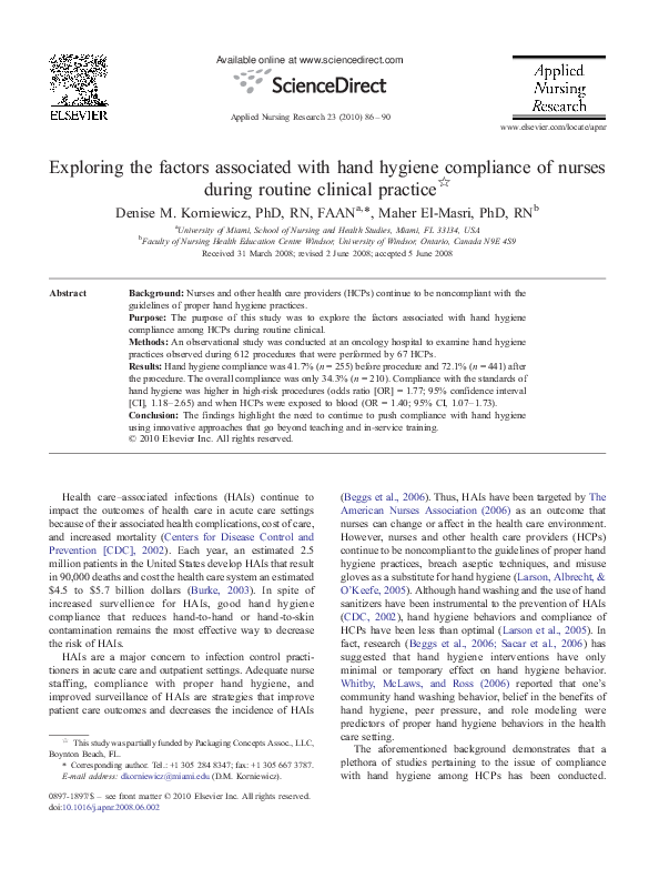 (PDF) Exploring the factors associated with hand hygiene compliance of ...