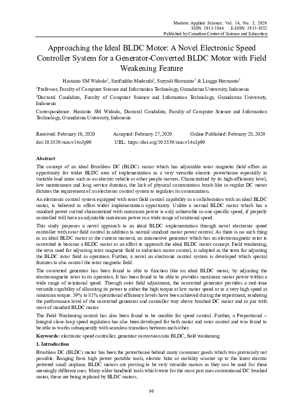 (PDF) Approaching the Ideal BLDC Motor A Novel Electronic Speed