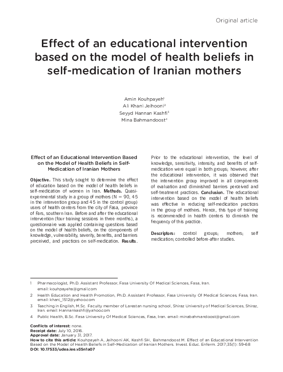 (PDF) Effect of an educational intervention based on the model of ...