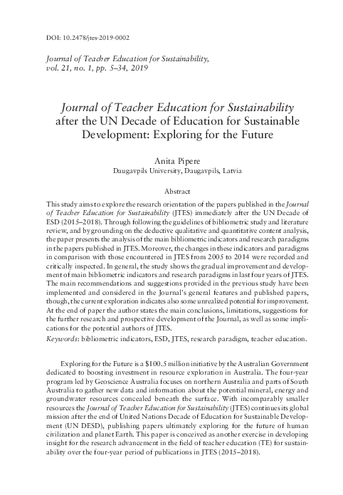 (PDF) Journal of Teacher Education for Sustainability after the UN ...