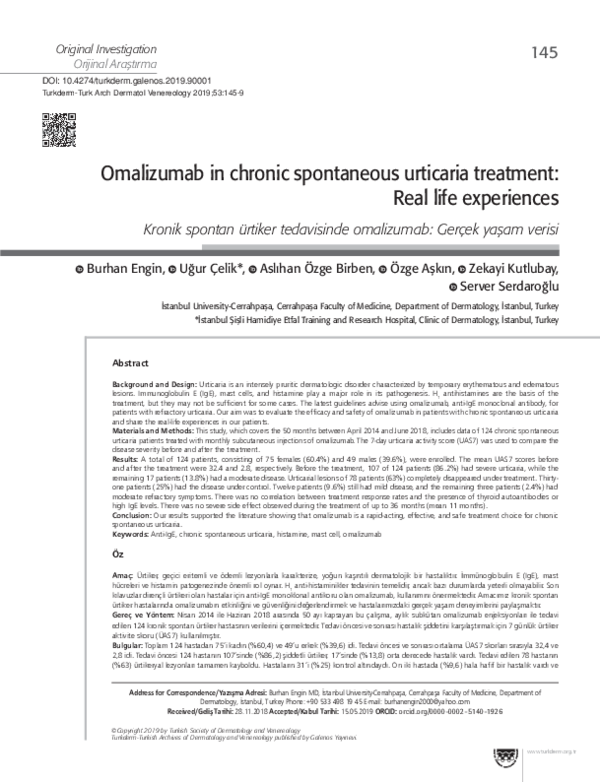 (PDF) Omalizumab in chronic spontaneous urticaria treatment: real life ...