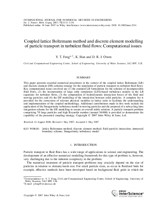 (PDF) Coupled lattice Boltzmann method and discrete element modelling ...