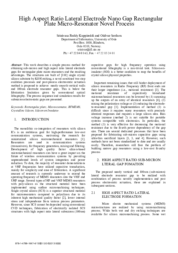 (PDF) High aspect ratio lateral electrode nano gap rectangular plate ...