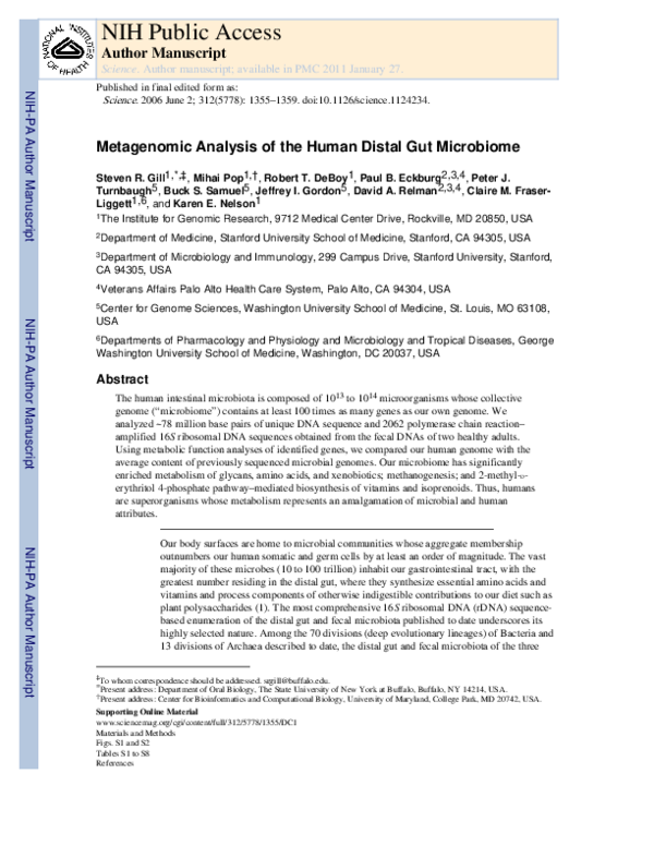 (PDF) Metagenomic Analysis of the Human Distal Gut Microbiome